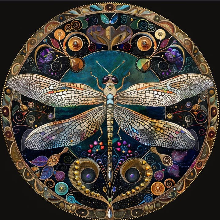 Bodhi Leaf Market - Wholesale Art Print - Art Nouveau Dragonfly Tambourine and Ribbon Wall Art3