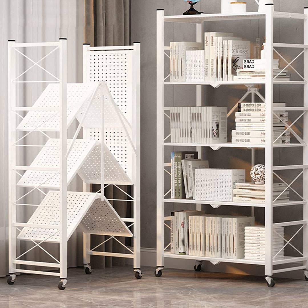SOGA International Pty Ltd - Wholesale Free-standing shelf - SOGA 2X 4 Tier Steel White Foldable Display Stand Multi-Functional Shelves Storage Organizer with Wheels5