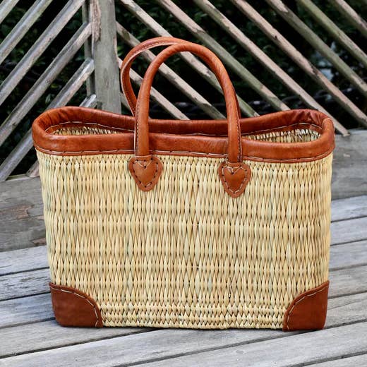 REED BASKET WITH LEATHER Handles for wholesale by DarKech