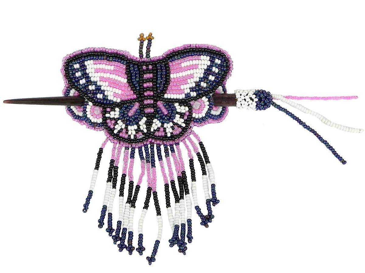 Pichincha - Wholesale Barrette - Women's - Large Beaded Butterfly Seed Bead Fringe Barrette Hair Stick3