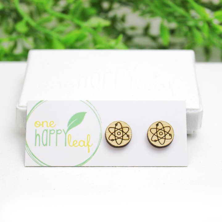 Atom stud earrings, science earrings for wholesale by One Happy Leaf