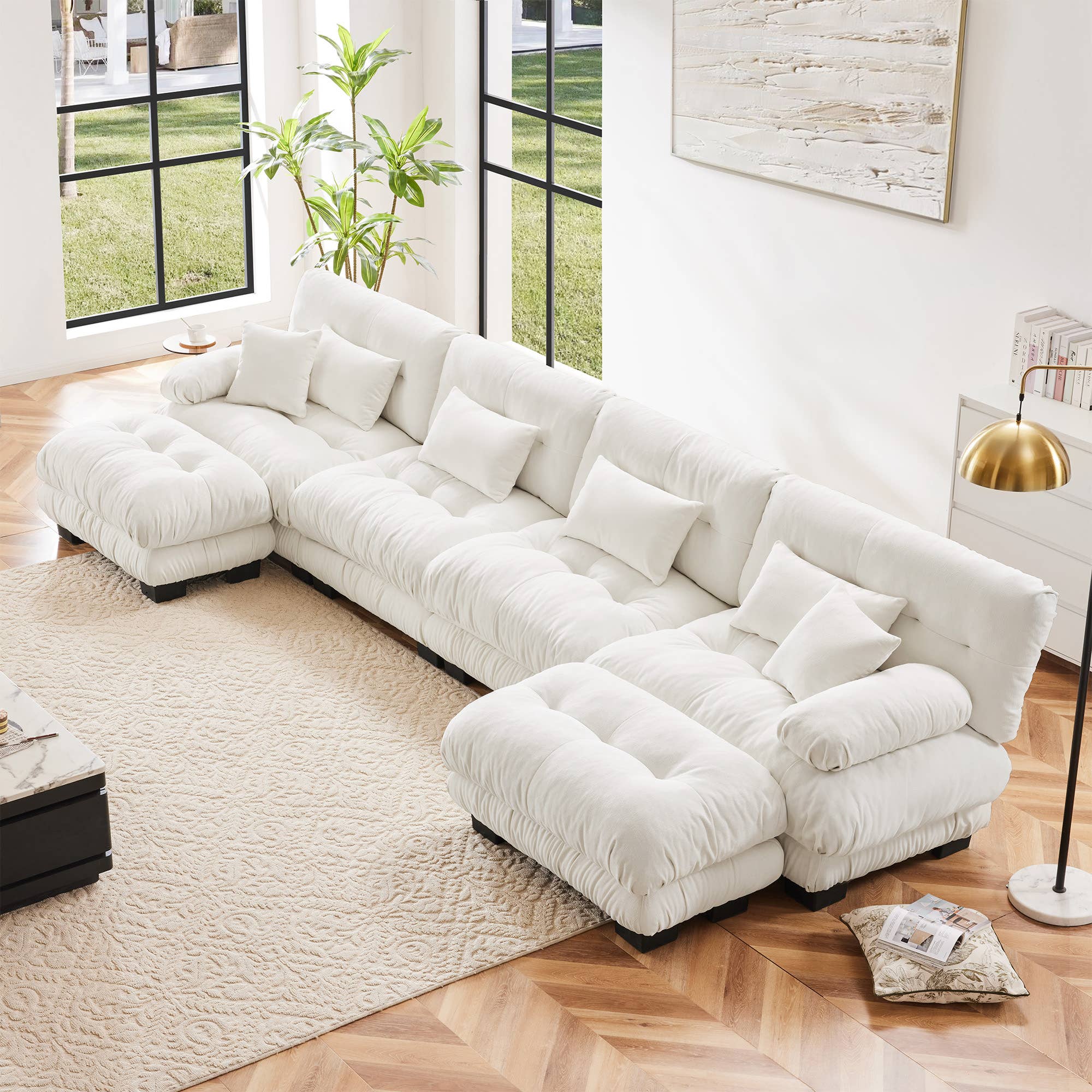 39F Inc. - Wholesale Sofa - Modular U-Shaped 4-Seat Green Chenille Sectional Sofa1