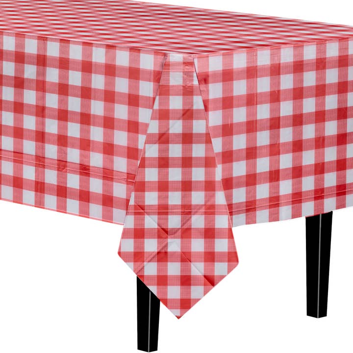 Red gingham 54 in. x 108 in. Rectangle Plastic table cover for wholesale on Faire