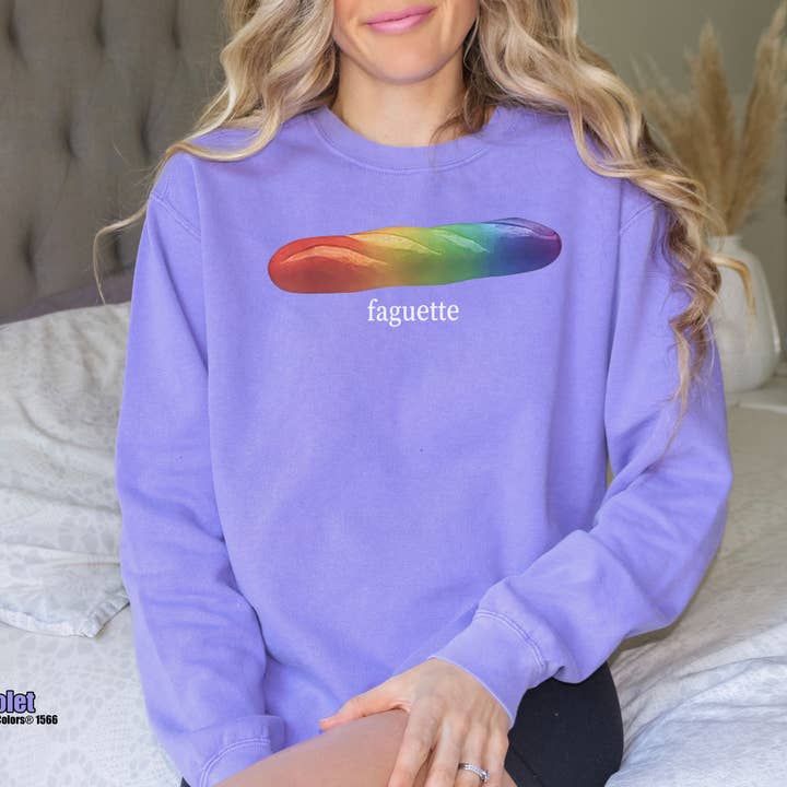 Glaime - Wholesale T-Shirt (Graphic) - Women's - Comfort Color Baguette Rainbow Shirt, Faguette LGBT Sweater3