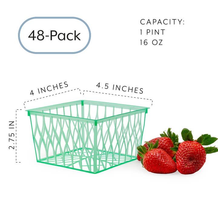 Kurated Korner - Wholesale Food Storage Container - Cornucopia Pint Size Plastic Berry Baskets 48pk3