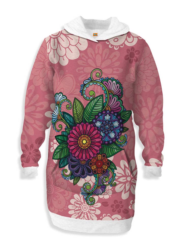 Fishikii – Großhandel Kleid – Damen – Sweatshirt-Kleid mit Totenkopf-Blumen | CAN-