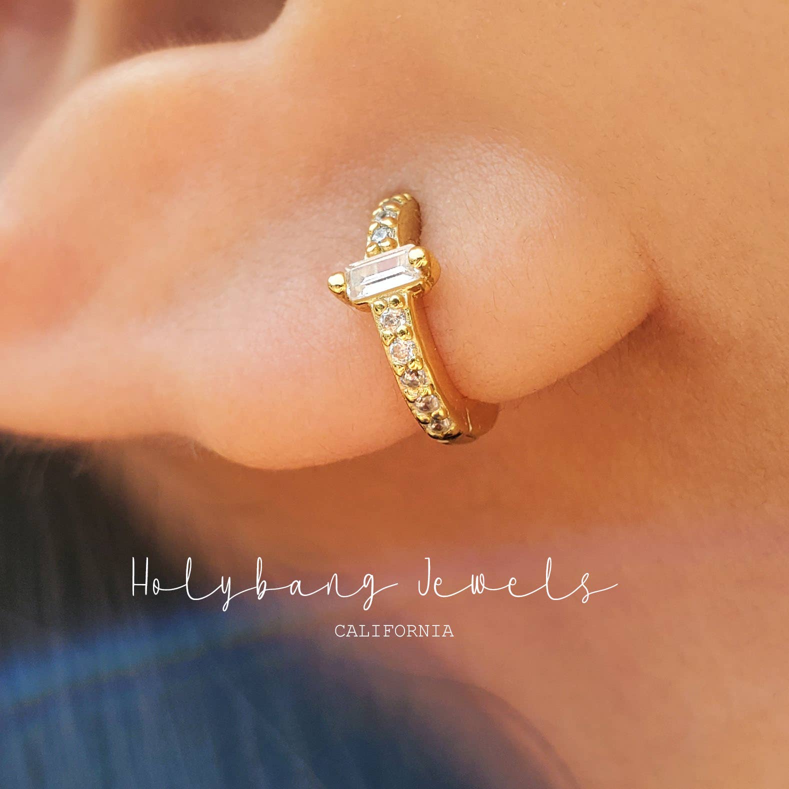 HolyBang Jewels - Wholesale Huggie Earrings - BAGUETTE HUGGIE EARRINGS - E-HT1158 / E-H40711
