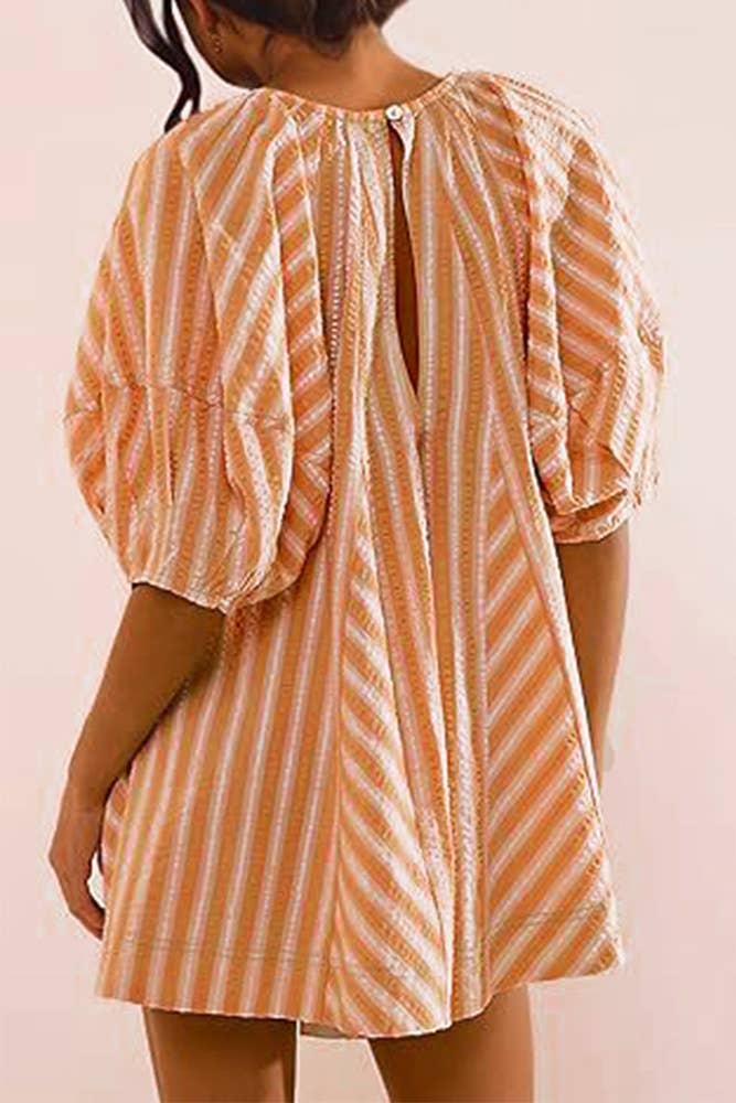 UNISHE - Wholesale Romper - Women's - Striped U Neck Front Tie Loose Romper ZK170110