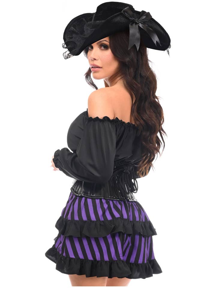 Daisy Corsets - Wholesale Costume - Women's - Top Drawer 4 PC Black/Purple Striped Premium Pirate Corset Costume3