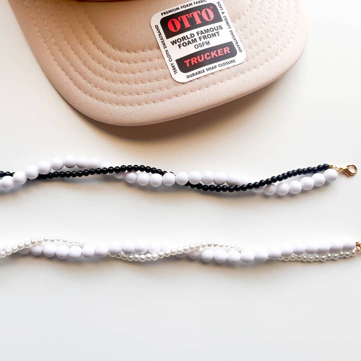 White Beaded Twist Trucker Hat Chain for wholesale by Modern Kane