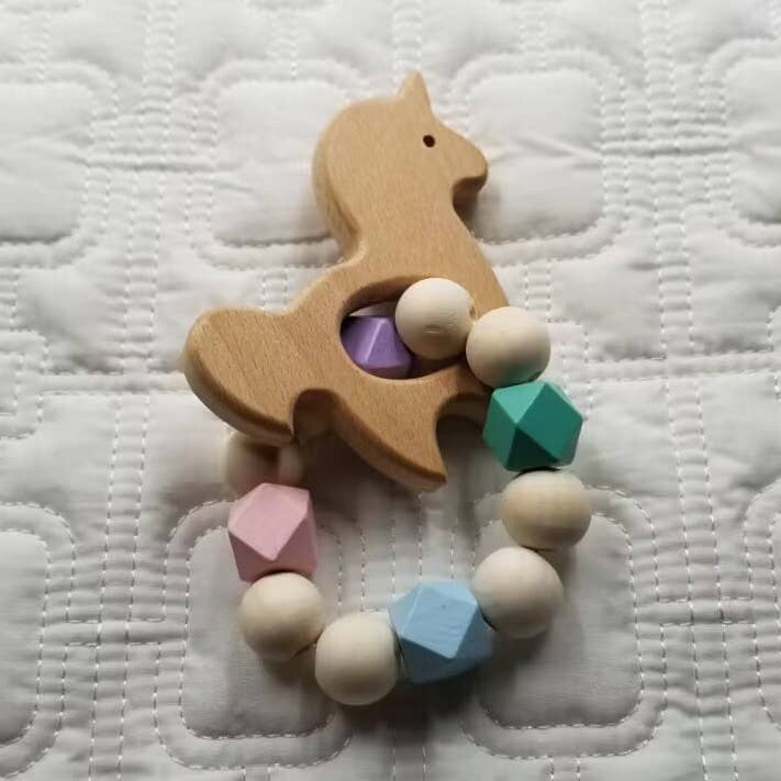 Unicorn Wood Grasping Toy Teething Rattle for wholesale by D & C TOYS