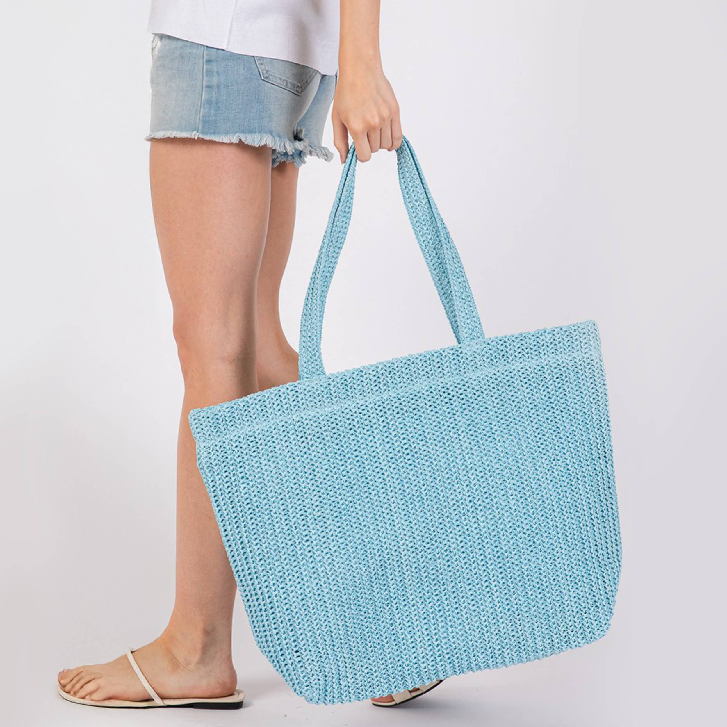 Hana - Wholesale Tote Bag - Women's - Solid Color Crochet Summer Straw Tote Bag7