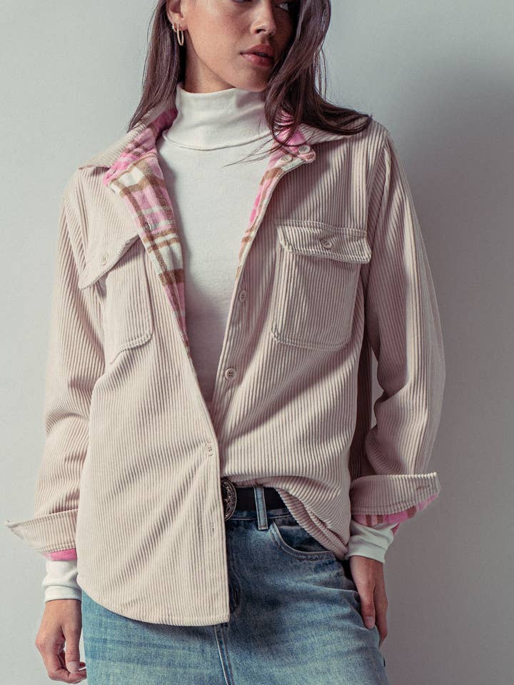 Urban Daizy - Wholesale Shirt Jacket/Shacket - Women's - Plaid Flannel-Lined Corduroy Shacket2