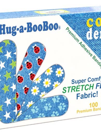 Hug-a-BooBoo COZY DENIM Stretch Fabric Bandages 100ct Box for wholesale by Hug-a-BooBoo