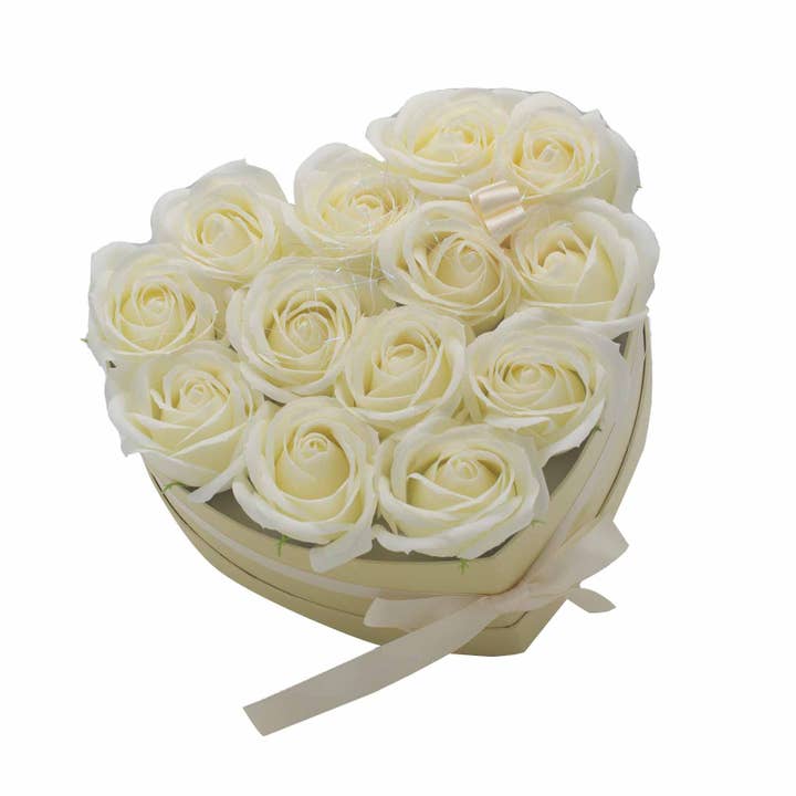 Ancient Wisdom - Wholesale Artificial Flowers - Soap Flower Gift Bouquet - 13 Cream Roses - Heart1
