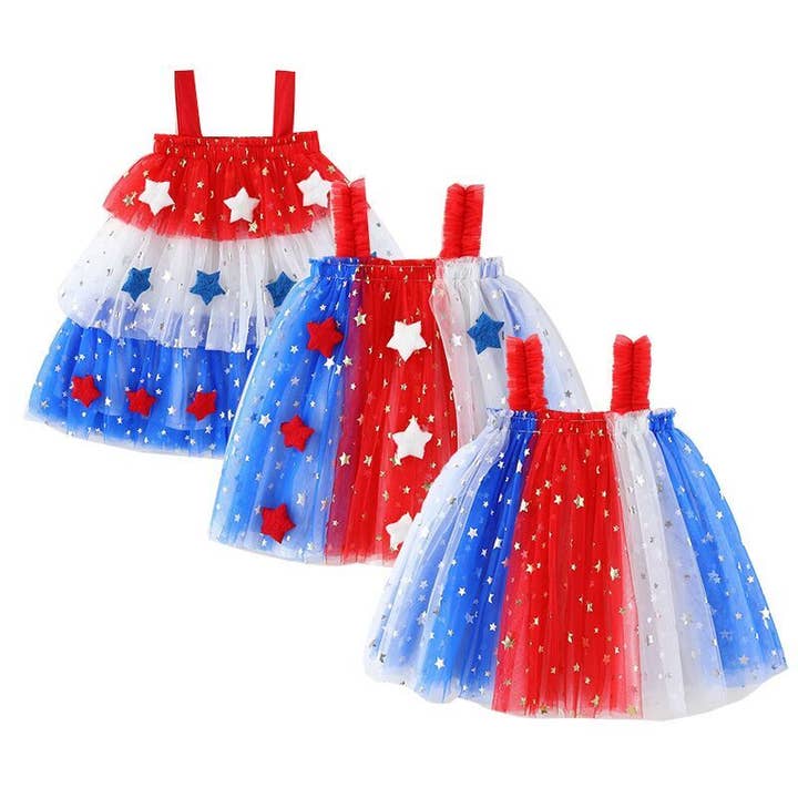 Robe en tulle étoilée rouge blanc bleu patriotique pour filles 4 juillet pour la vente par Auraquise
