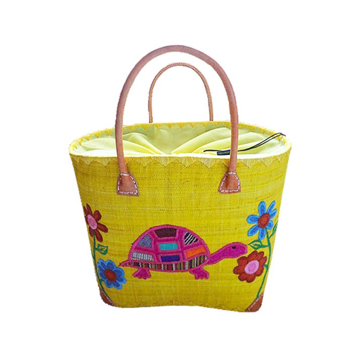 Le comptoir de la plage - Venta al por mayor Bolsa de playa - Cestas Rabane con estampado de TORTUGAS bordado en varios colores6