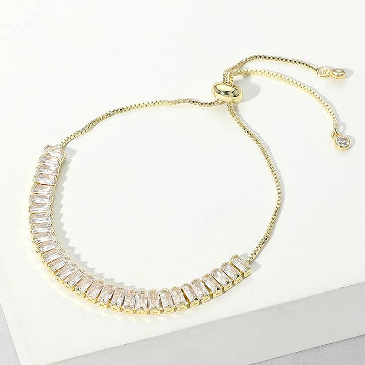 Sensibling Corp. - Wholesale Tennis Bracelet - Stainless Steel Emerald Cut CZ Tennis Pull Tie Bracelet