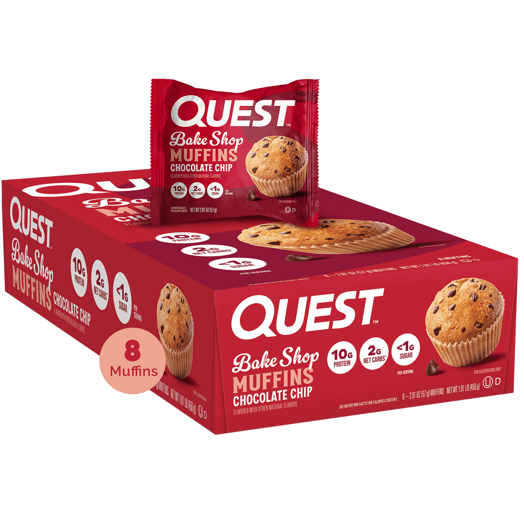 L&F Universal Goods – Snack Bar por atacado – MUFFIN DE PROTEÍNA QUEST 8/57G PEDAÇOS DE CHOCOLATE0