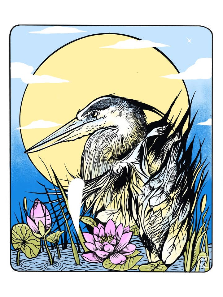 Le héron dans la baie - Impression 9 x 12 pouces pour la vente par Chris Granillo Art