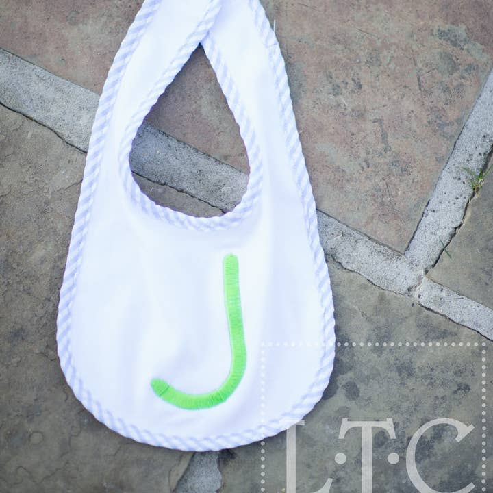 Love That Cotton - Wholesale Bib - Baby - Seersucker Trimmed Bib - white / blue0