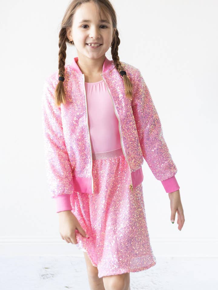 Mila & Rose - Wholesale Bomber Jacket - Kids - Bubblegum Pink Sequin Jacket3