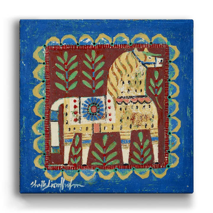 Old Wood Signs - Wholesale Art Print - Cream Dala Horse - Metal Box Art