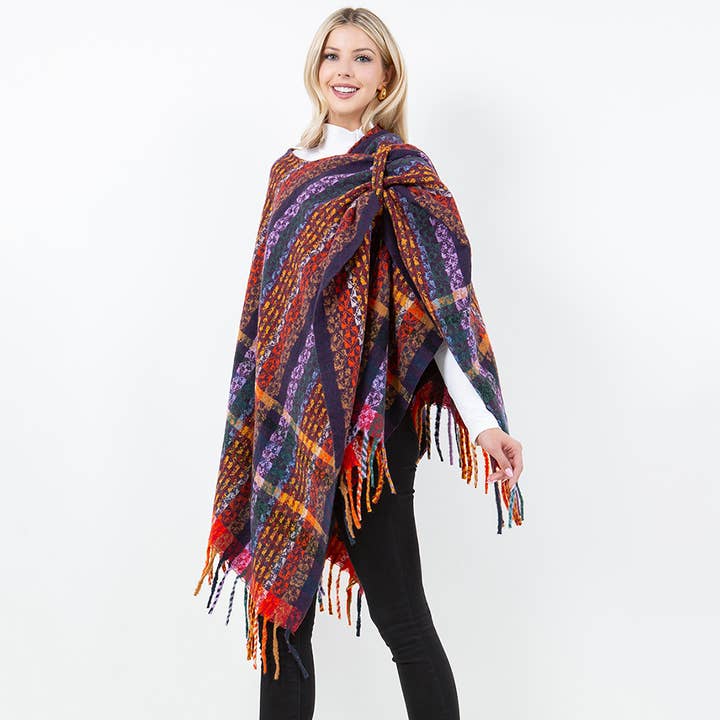 Sensibling Corp. – wholesale Poncho – Women's – Plaid Fringe Poncho Wrap Shawl6