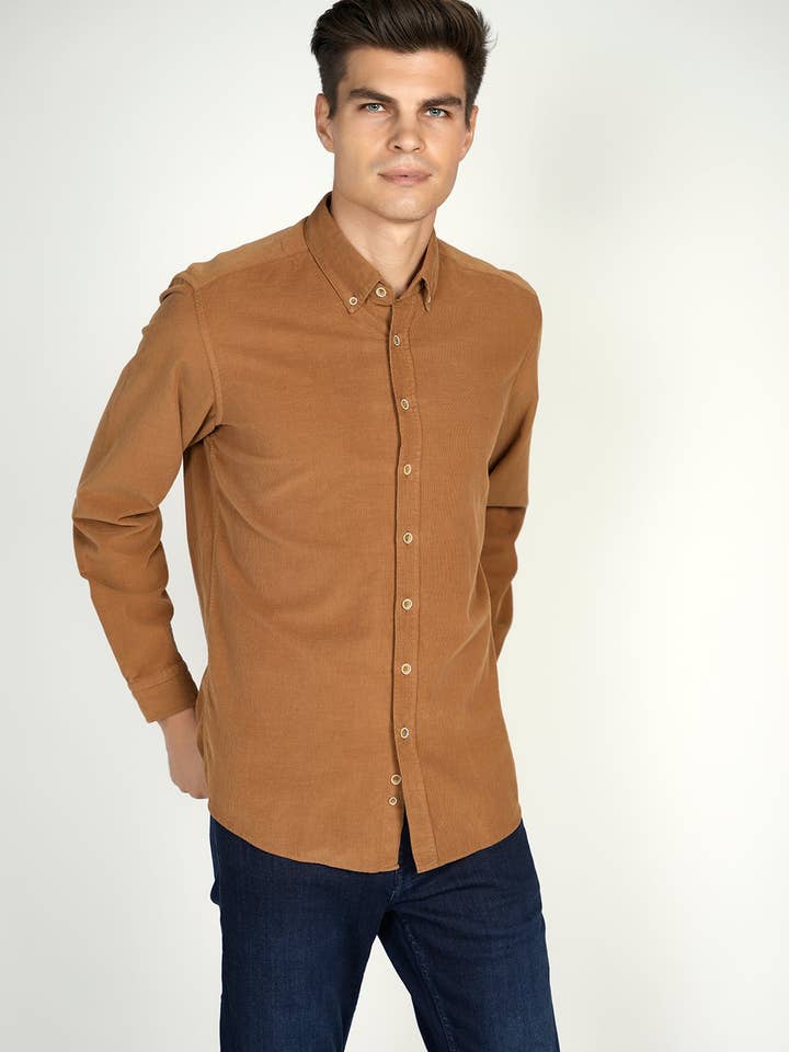 FW22 LEO Camel Corduroy King Cotton Shirt for wholesale by Luchiano Visconti