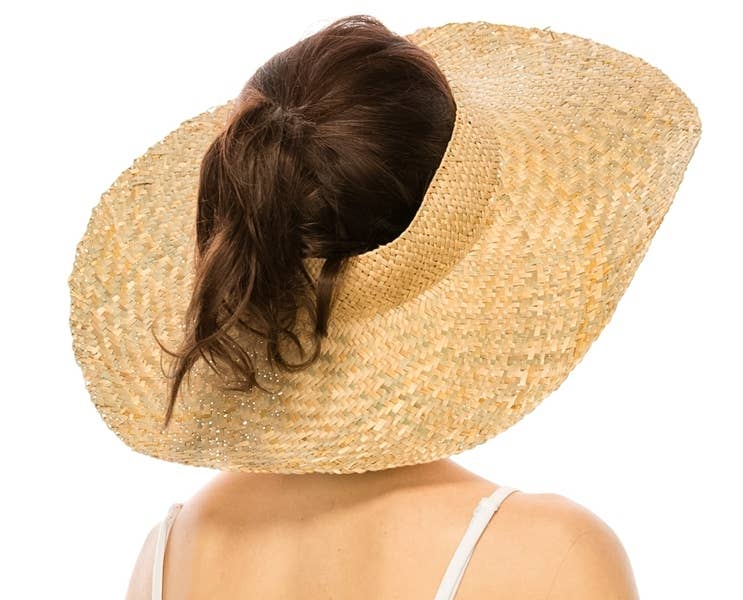 HANDWOVEN NATURAL STRAW CROWNLESS HAT for wholesale on Faire5