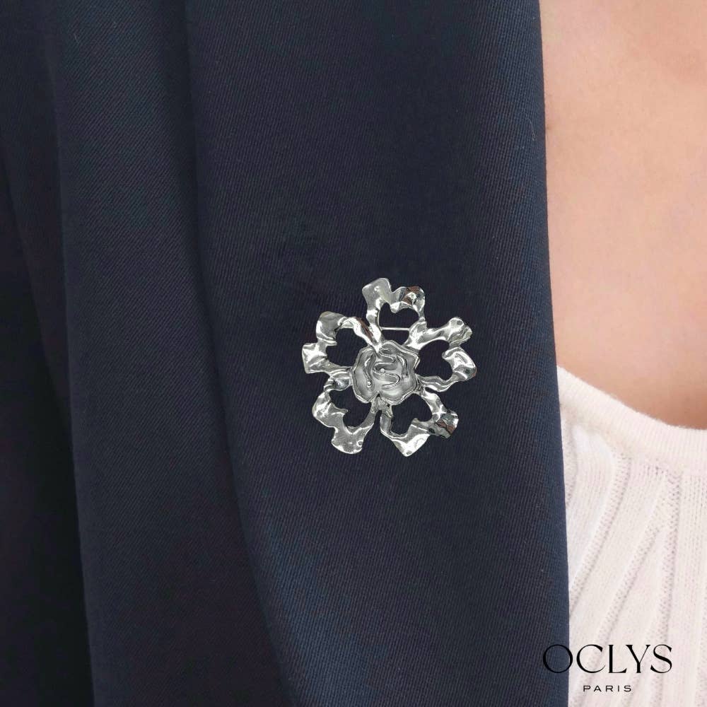 Oclys - Vendita all'ingrosso Spille - Spilla fiore in acciaio inossidabile martellato Teri3