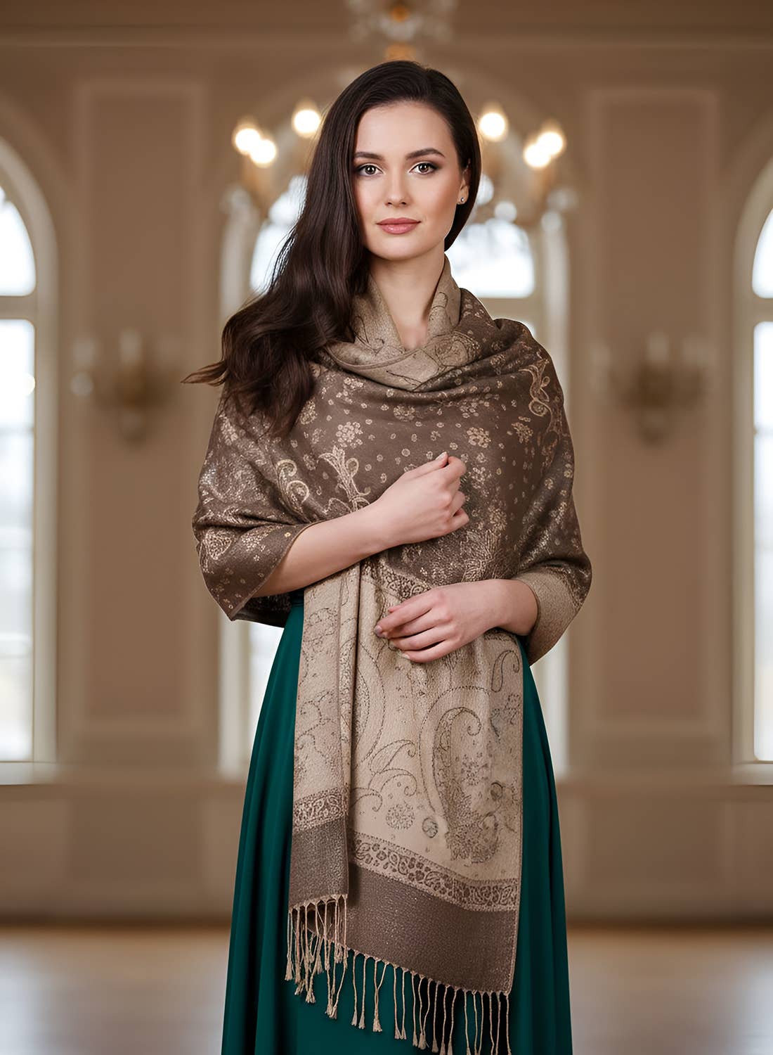 SERENITA - Wholesale Scarf - Women's - Lurex Section Metallic Paisley Pashmina Shawl Wrap Scarf17