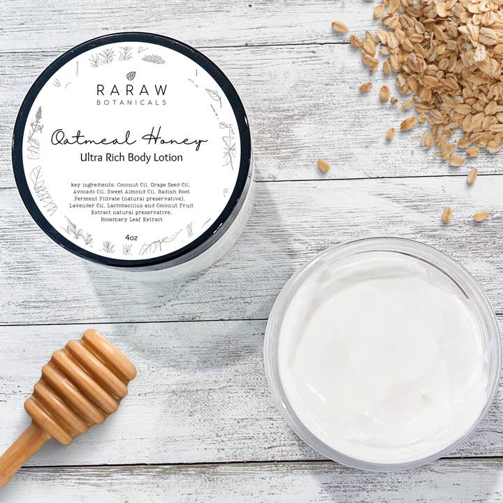 Nourish Havermout Bodylotion met honingmelk 4oz voor wholesale door Raraw Botanicals