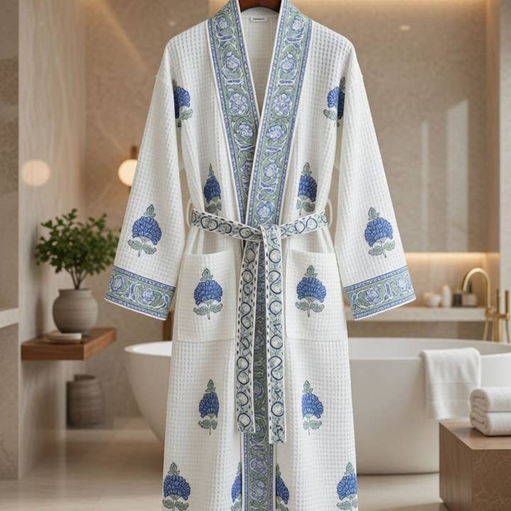 Sapphire Garden - Waffle Cotton Women Robe for wholesale by House of Alaan