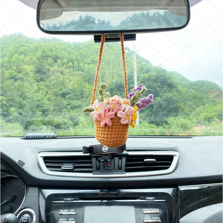 TOMOPOD LLC - Wholesale Car Decorative Charm - Women's - Crochet Flower Pot Car Mirror Hanging Charm, Car Plant Decor7