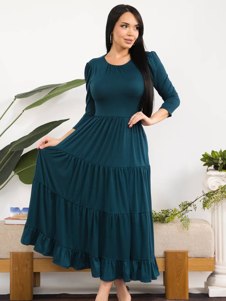 Vestido midi con volantes para mujer HH791S-R para venta al por mayor de H&H Fashion Inc.