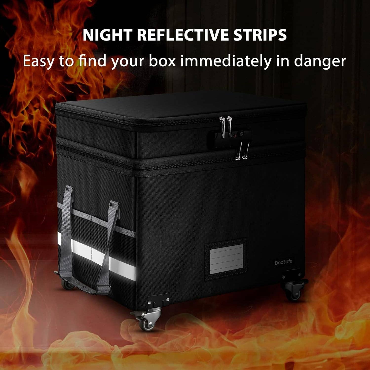 Black Fireproof File Box With Lock Wheels Rolling Portable for wholesale on Faire7