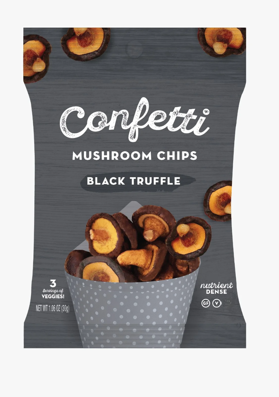 Confetti Snacks – wholesale Crisps – Mini Mushroom Chips, Black Truffle0