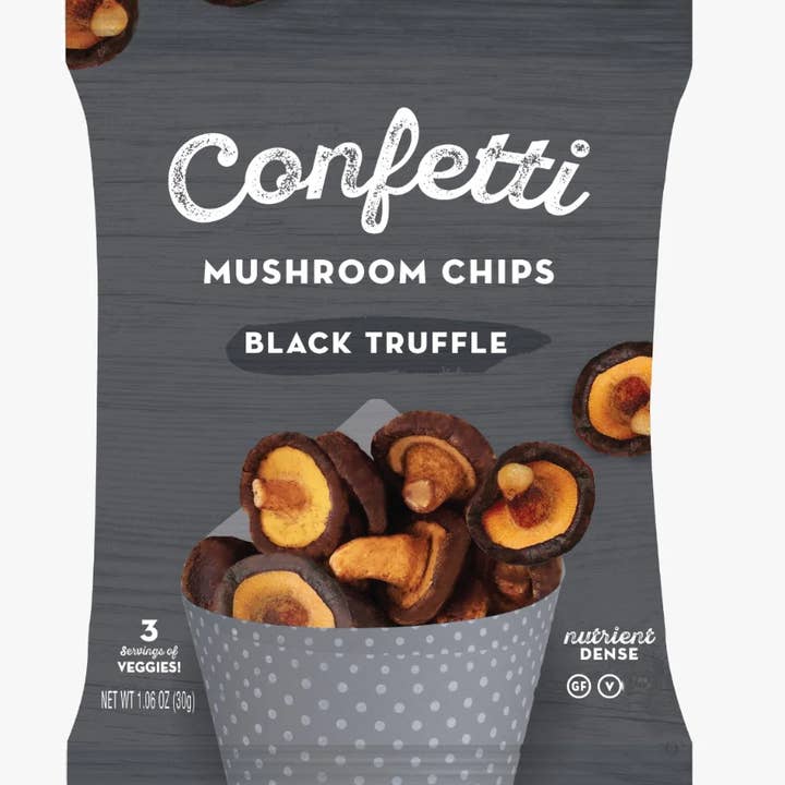 Confetti Snacks - Wholesale Chips - Mini Mushroom Chips, Black Truffle