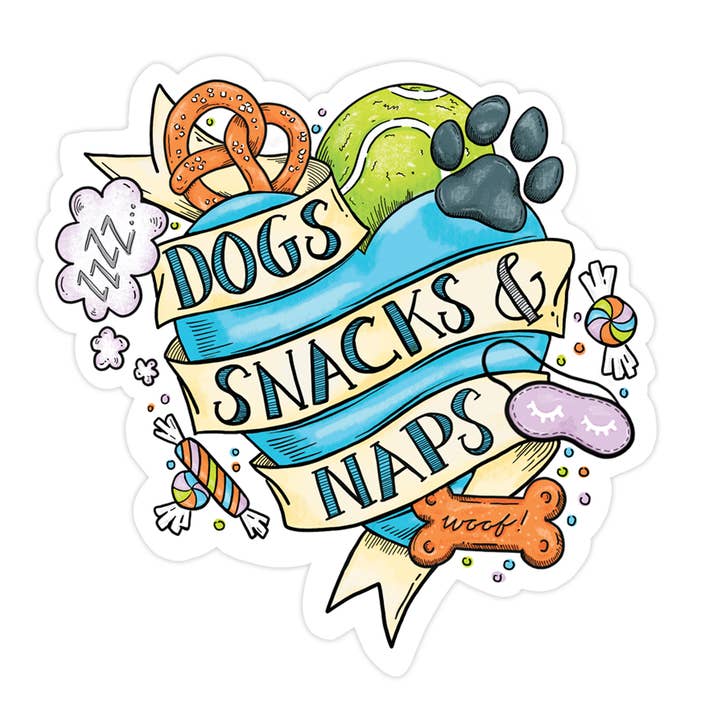 Dogs Snacks Naps Sticker for wholesale by Praxis Design Studio