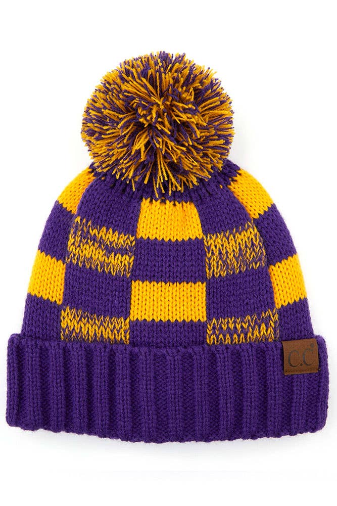 Hana - Wholesale Beanie - Women's - C.C Buffalo Check Team Color Beanie with Pom Winter Beanie9