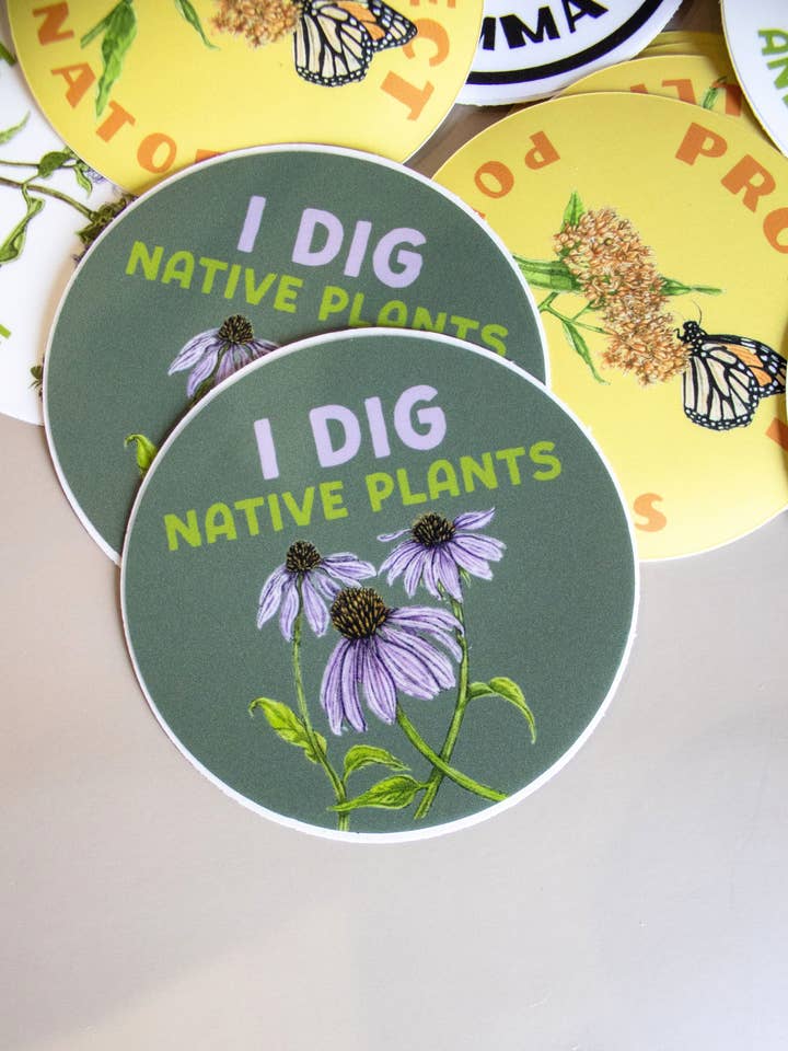 I Dig Native Plants Vinyl Sticker for wholesale by Fox & Thistle Studio