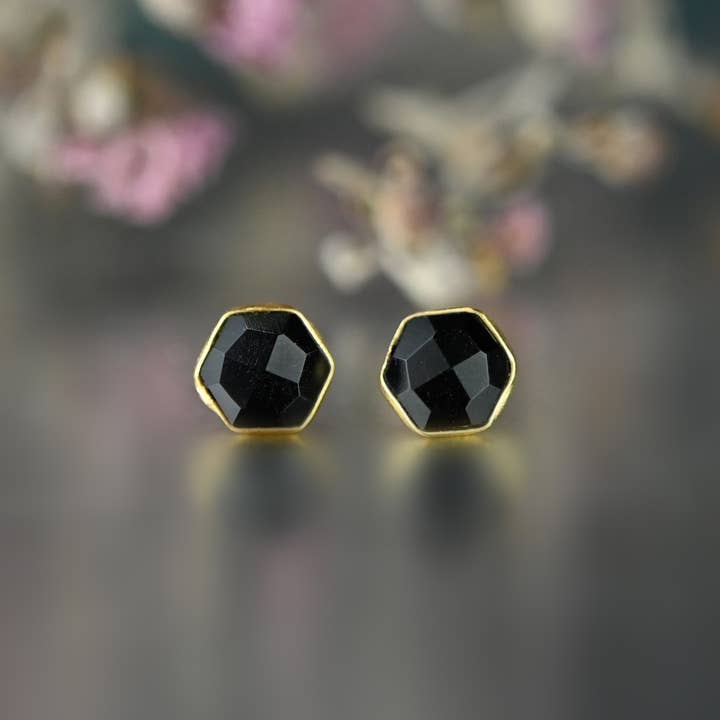 KBD Studio - Wholesale Stud/Post Earrings - Semi Precious Hexagon Gemstone Studs (8mm gold)26