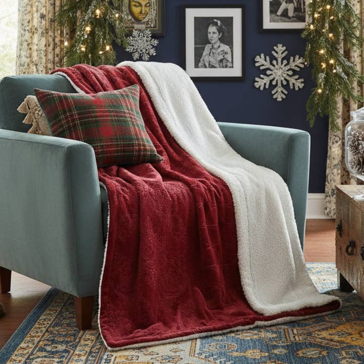 Tache Christmas Embossed Merlot Red Sherpa Throw Blanket for wholesale by Tache Home Fashion
