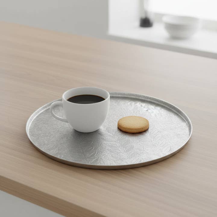 Metal Serving Tray - Round With Leaves for wholesale by Dandarah (Ships from USA)