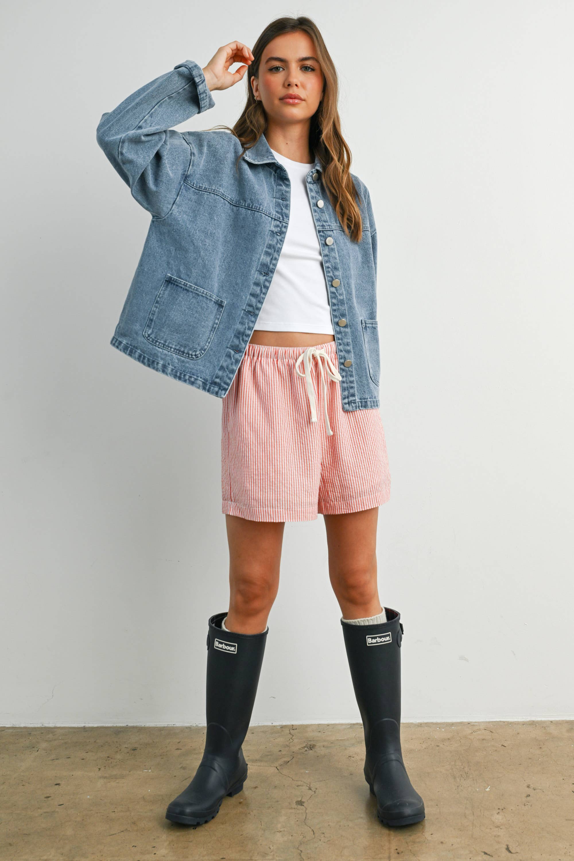 BUTTERMELON - Wholesale Denim Jacket - Women's - Button-Down Jacket with Shirt Collar and Pockets - BMJ78218