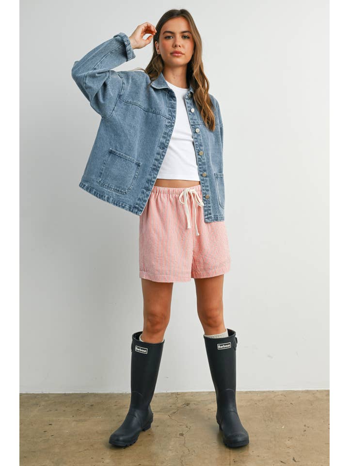 BUTTERMELON - Wholesale Denim Jacket - Women's - Button-Down Jacket with Shirt Collar and Pockets - BMJ78218