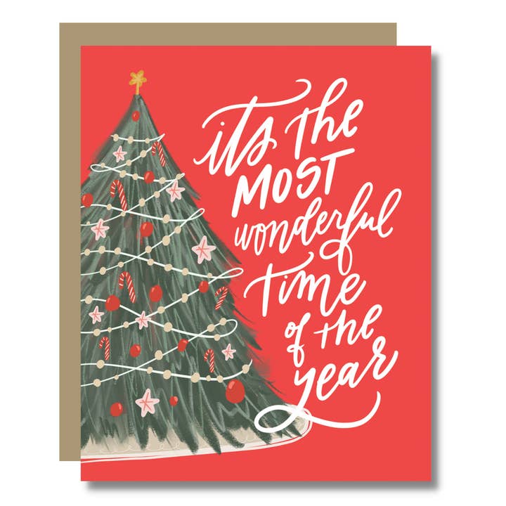 Most Wonderful Time Card - Christmas Tree Holiday for wholesale by Prairie Letter Shop