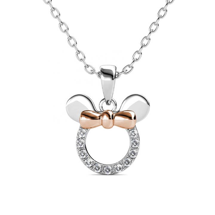 18K White Gold Mouse Ears Pendant Necklace with Crystal for wholesale by Amy and Annette
