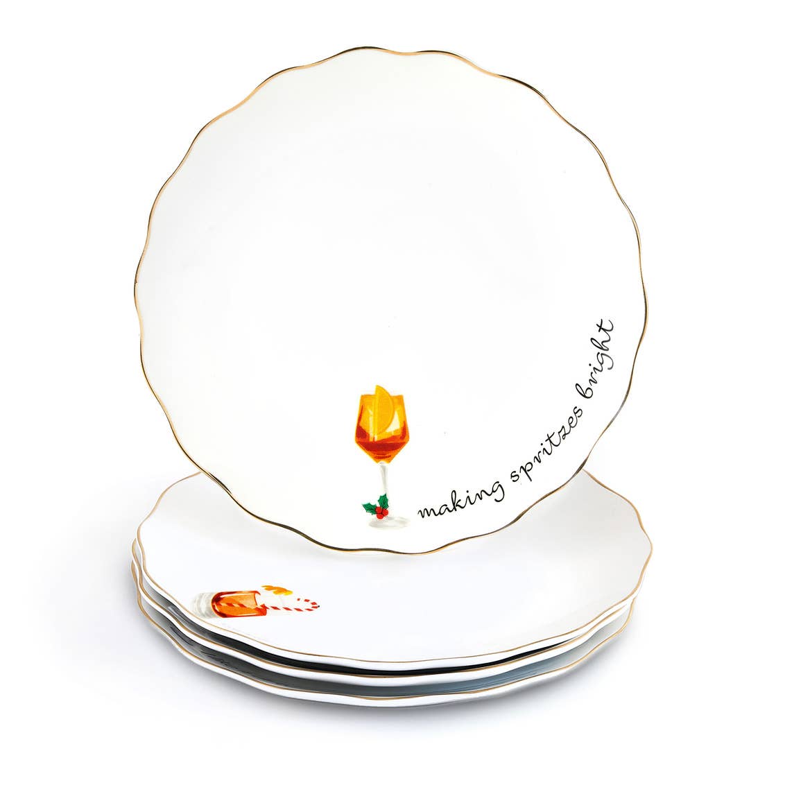 Godinger - Wholesale Appetizer Serveware - Set of Four Holiday Cheers App Plates - Christmas0